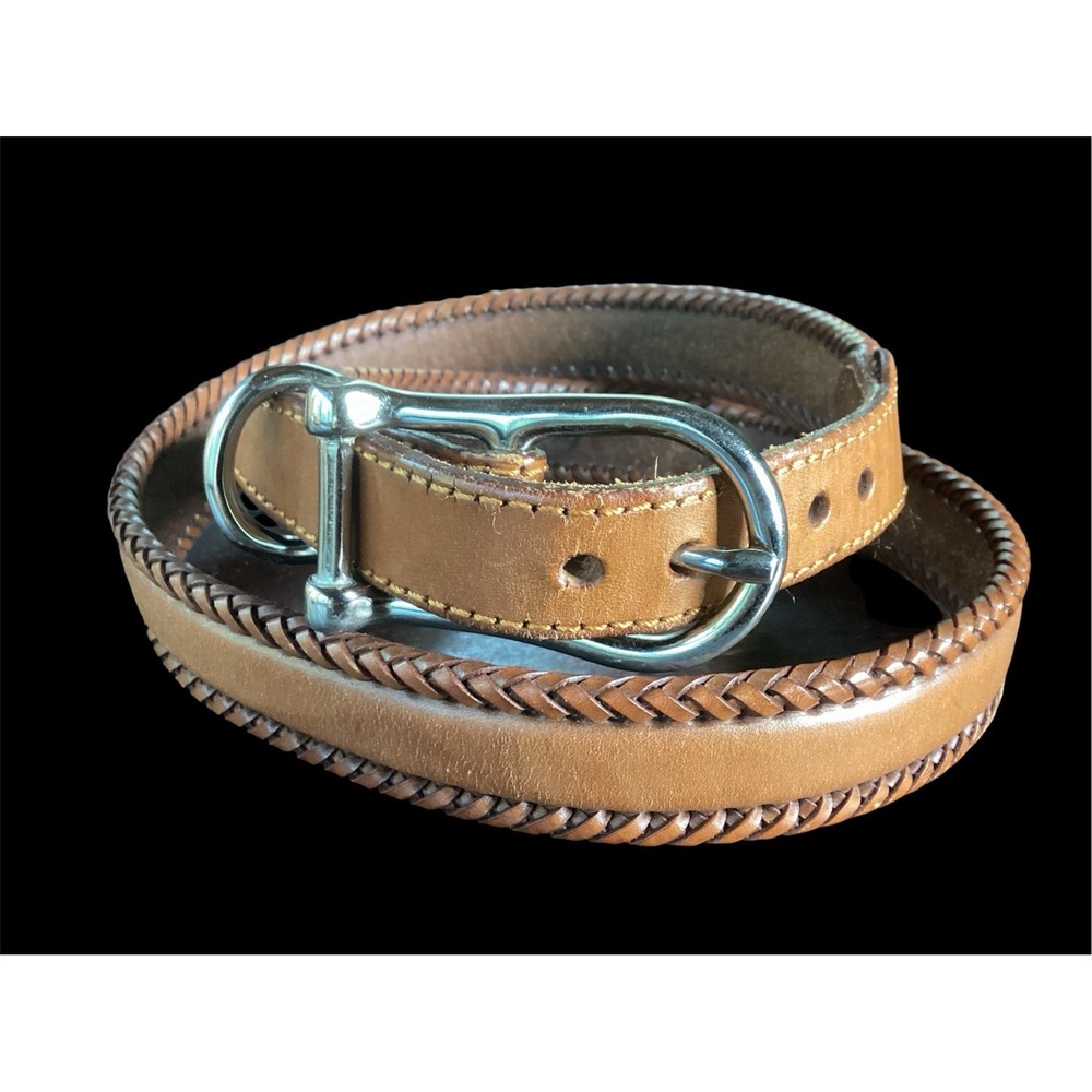 Vintage Willis & Geiger Brown Leather Woven Braided Belt Size 40